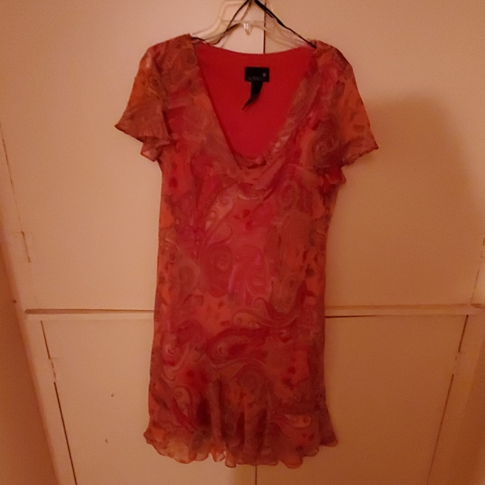 Party dress by Scalett orange shirt sleeve size 18